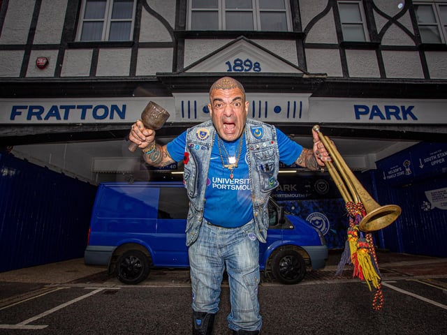 Pompey fans weren't allowed in Fratton Park for the play-off game as it was behind closed doors but that didn't stop John Westwood celebrating outside the ground in Frogmore Road.