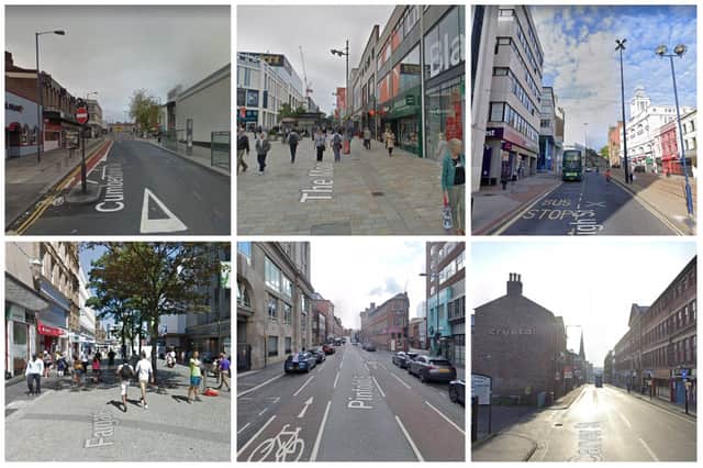 The Sheffield city centre streets pictured here are among the areas where the highest number of crimes were reported in June 2022