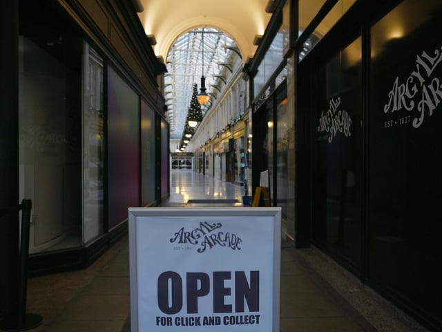 A virtually empty arcade is seen in the city centre as new Covid19 rules come into place in January