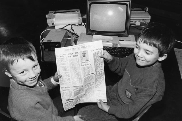 Rift House Primary School pupils Anthony Thornton and John Rafferty check the finished front page of their school newspaper. Were you a part of the team?