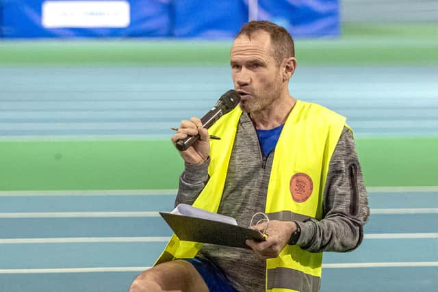Andy Davies from HRRC at an indoor athletics event earlier in 2021 taken by Al Dalton.