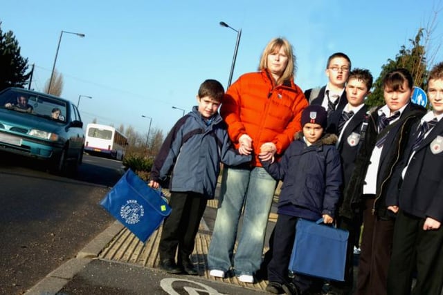 Parents and children in Intake protested to get a new zebra crossing painted on a busy road in 2007.