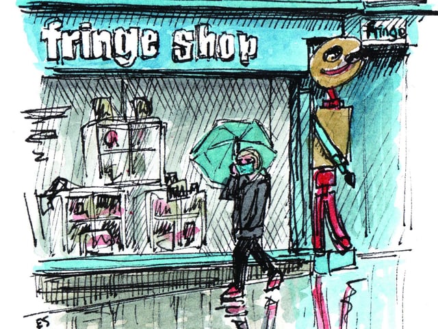 Knowing how busy the Royal Mile usually is during the Fringe, it was strange to see it deserted. This watercolour captured the sombre mood as well as a passer-by wearing a face mask, which at the time were still rare.