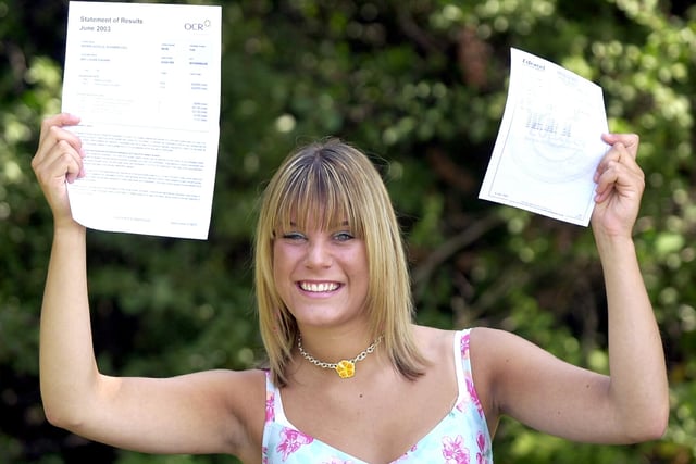 South Downs College student Amy Figgins with her A level results in 2003. Picture: Jonathan Brady (034058-112)