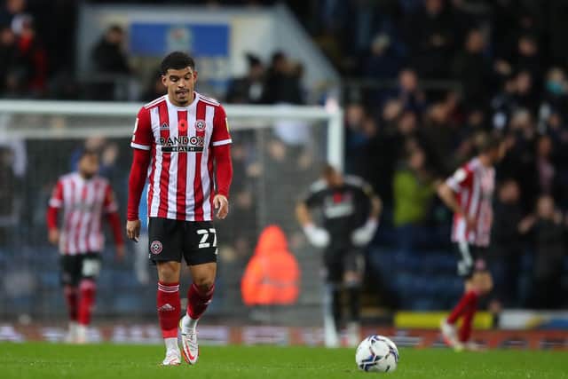 Dejected Morgan Gibbs-White of Sheffield United during defeat at Blackburn Rovers: Simon Bellis / Sportimage