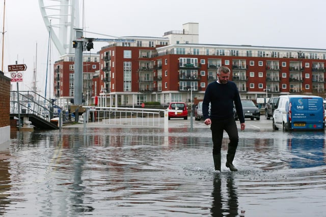 Camber Quay car park in Old Portsmouth flooded. Picture: Chris Moorhouse (jpns 071221-04)