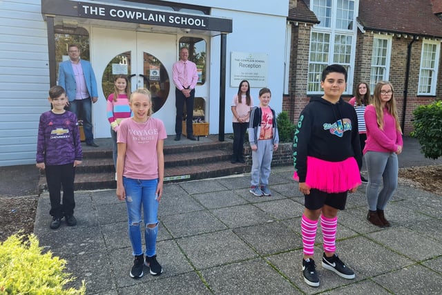 Think Pink week saw pupils across Havant don pink for Hannah's Holiday Home, mayoral charity of Cllr Prad Bains. Pictured: The Cowplain School