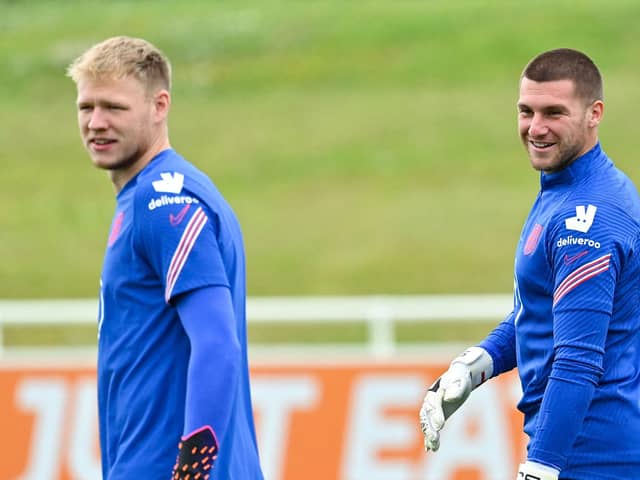 Aaron Ramsdale and Sam Johnstone in England training: (JUSTIN TALLIS/AFP via Getty Images)