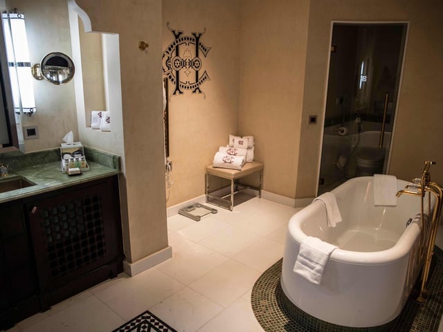 A view of the bathroom at the suite where British crime fiction writer Dame Agatha Christie is believed to have stayed while writing her 1937 novel "Death on the Nile", at the Old Cataract Hotel