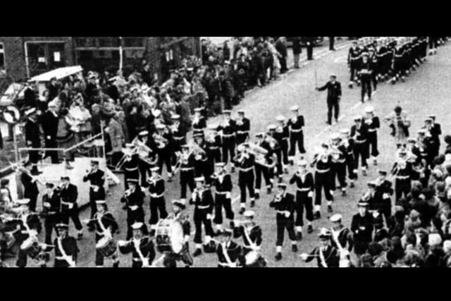 In April, 1975 HMS Collingwood received the Freedom of the Borough of Fareham with a parade through the town.