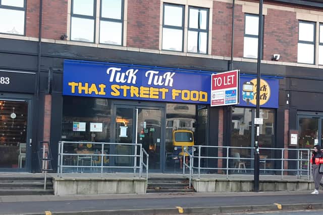 Tuk Tuk Thai Street Food on Ecclesall Road has a ‘Forfeiture Notice’ in the window from Parkinson Bailiff Services Ltd.