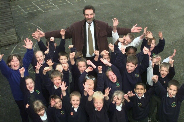 Headteacher Gordon Hamilton with pupils at Mosborough Primary School in Sheffield