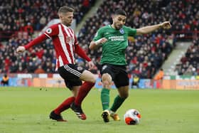 Oliver Norwood of Sheffield Utd tackles Neal Maupay of Brighton: Simon Bellis/Sportimage