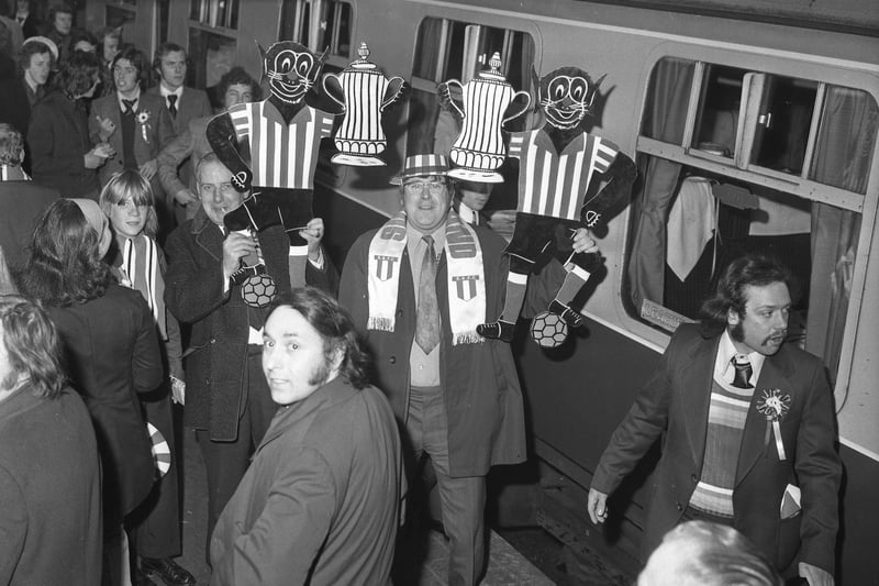 Supporters leave for Wembley at Sunderland Railway Station.
