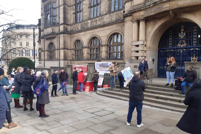 Sheffield nurse Holly Johnston addresses an SOS for our NHS rally in the city centre on Saturday, February 26