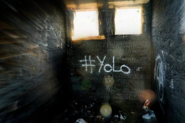 Inside one of the dilapidated buildings at the old Sheffield Ski Village in 2014