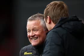 Chris Wilder and Brighton and Hove Albion manager Graham Potter (right) during the Premier League match at Bramall Lane, Sheffield: Tim Goode/PA Wire.