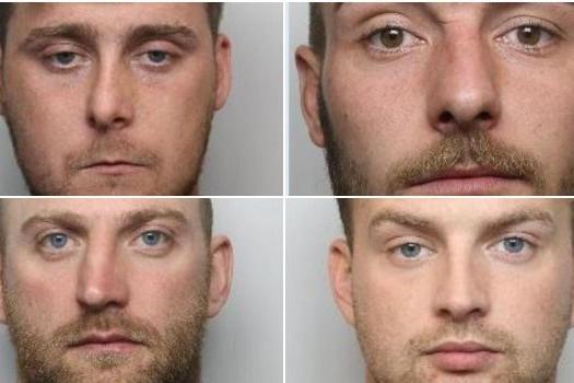 Four men have been jailed after a street brawl in Rotherham between two groups of Rotherham United fans. Cory Andrews, 26, of Tickhill Road, Maltby; Sam Anscombe, 29, of Walesby Lane, Ollerton; Brady Stoner, 24, of Nelson Road, Maltby; and Joshua Simpson, 25, of Everson Close, Maltby pleaded guilty to affray. Simpson was sentenced to 15 months, Anscombe to 18 months and Andrews to 18 months. Stoner was sentenced to two-and-a-half years made up of 18 months for affray and further time for drug offences. Pictured (clockwise from top) are Stoner, Andews, Anscombe and Simpson.