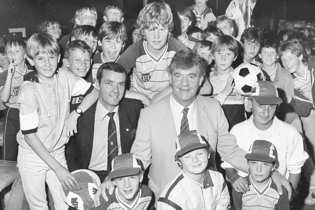 The summer holidays meant youngsters could join in with a soccer coaching scheme. Here are some of them at the end of their course in August 1985 with Sunderland football chief Lawrie McMenemy. Are you pictured?