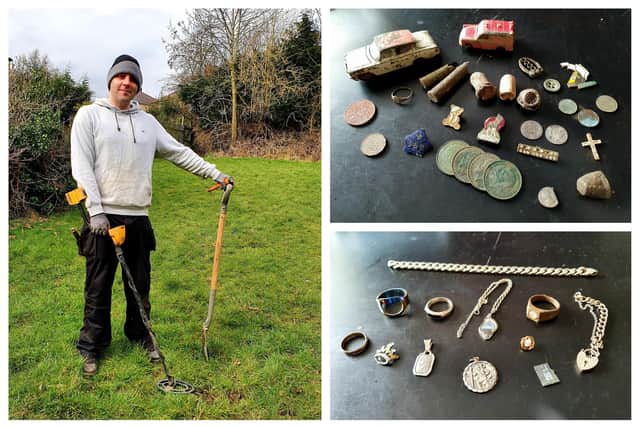Nick Barrett with some of the items he has found using his metal detector in Sheffield