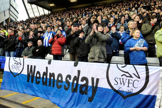 Some of the 4,500 Wednesday fans packed into the away end at St Andrew's for the fourth round tie against Birmingham City in January 2011.