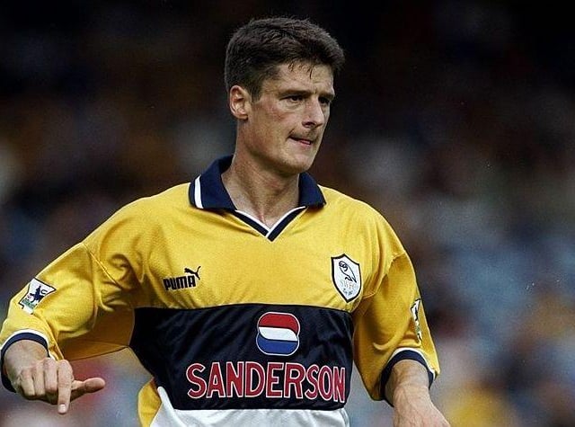 This shirt reminds me of the Premier League. Carbone, Di Canio, Jonk, that era. Sadly, the last away shirt we wore in the top-flight. (Gary M Prior/Allsport)