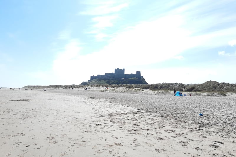Bamburgh Castle viewed from the beach.