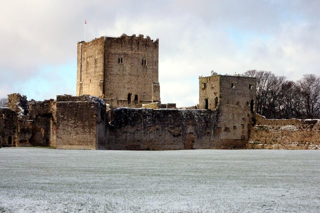 Portchester Castle in the snow.