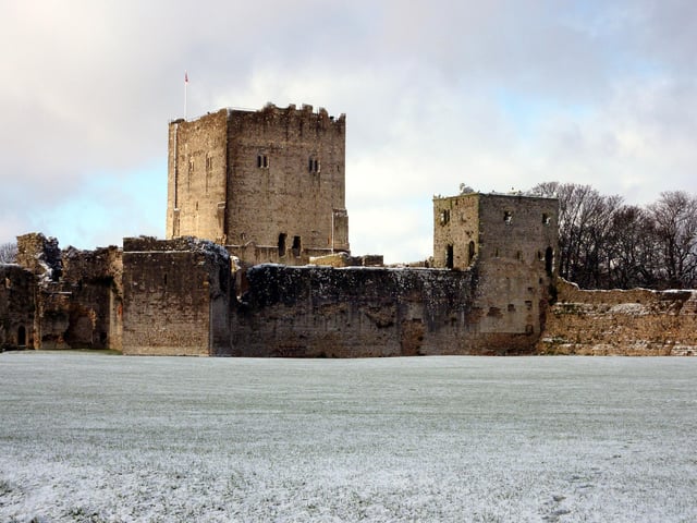 Portchester Castle in the snow.