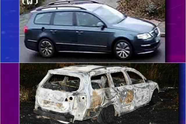 The car, a VW Passat with a missing petrol cap was found burned out near Crowder Avenue.(photo: BBC Crimewatch Live).