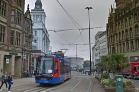 Tram and bus routes in Sheffield city centre