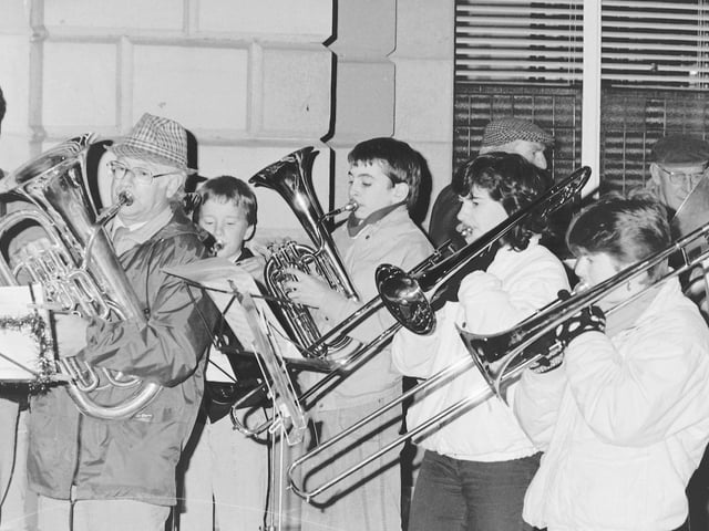 Band playing at Kelso Christmas lights switch-on, 1988.