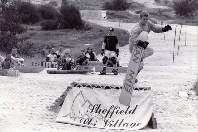 Down the ski slope and over the ramp to provide thrills at the first ever National Snowboarding Championships at Sheffield Ski Village in September 1989