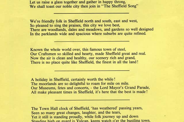 Some of the lyrics for The Sheffield Song by Jimmy McWilliams, 1986