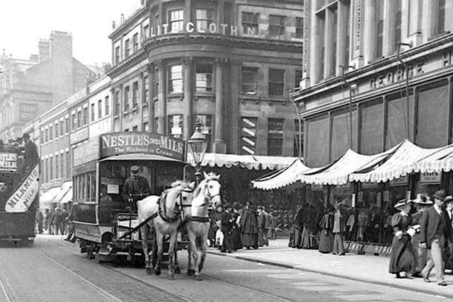 Mackies Corner showing a horse drawn tram.