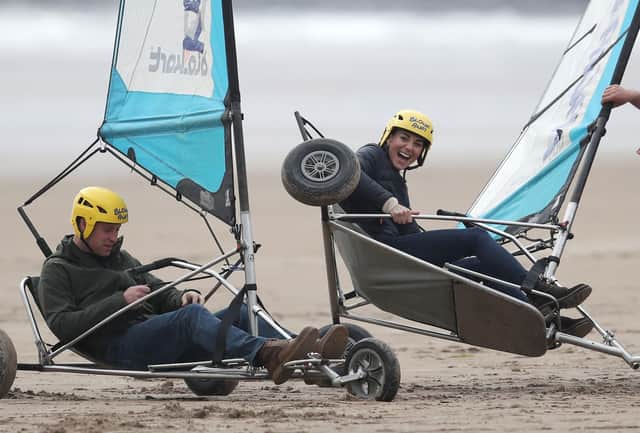 The Earl and Countess of Strathearn land yachting on the beach at St Andrews picture: Andrew Milligan/PA Wire