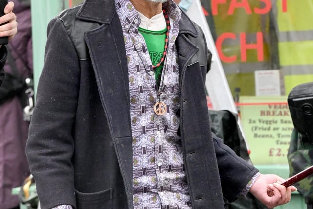 Paul Barber during filming for The Full Monty Disney+ miniseries in Manchester.
