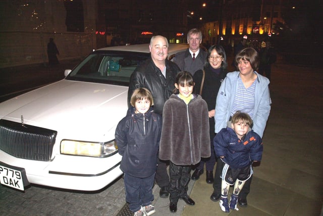 Pictured outside the Sheffield Town Hall where  Star competition winner Amber Hill arrives with her friend and mum and dad,  along with Kyle Barton and his mum arrive in a stretched limo supplied by Bel-Air Limousine Company driven by their driver Tony Smith in 2000