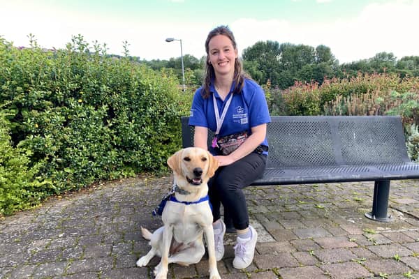 Ellie and trainee support dog Bon Bon
