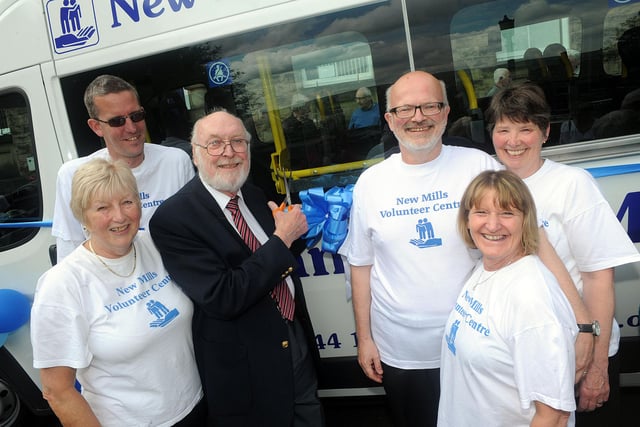 Former chairman and volunteer at the New Mills Volunteer Centre, Roy Bickerton, cut the ribbon at the launch of the Centre's new Lottery-funded Community Minibus in 2015
