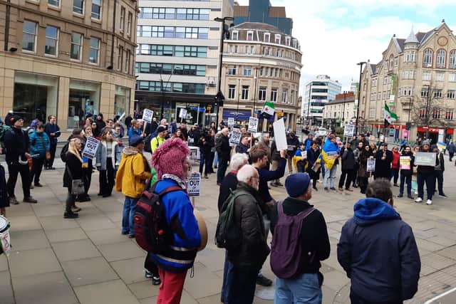 Protests over the war in Ukraine outside Sheffield Town Hall on March 12