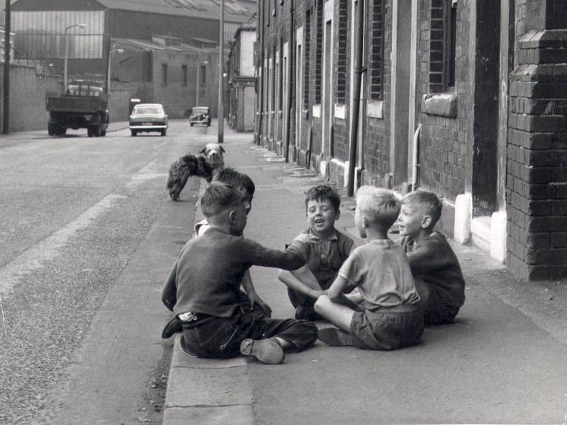 Boys at play in Carbrook Street. in the east end before demolition in the 1960's. This is near where the Sheffield Arena is today