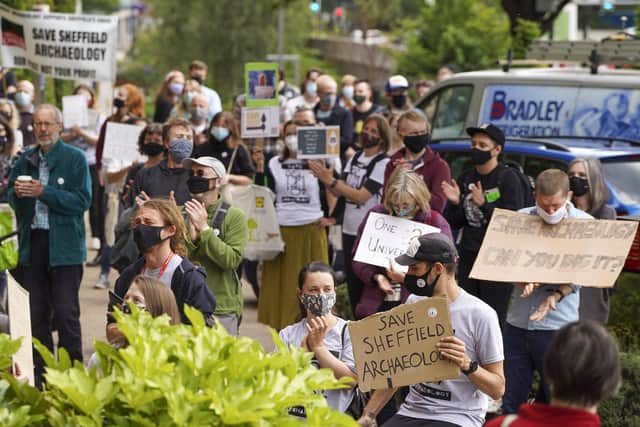A protest was held outside University of Sheffield in support of Department of Archaeology last month.