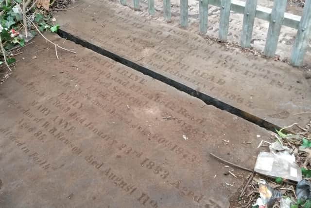 The headstone of Mary Anne Rawson at the Zion Graveyard, Attercliffe, Sheffield, which was uncovered in 2017. Mary Anne was a member of the Read family from Wincobank Hall