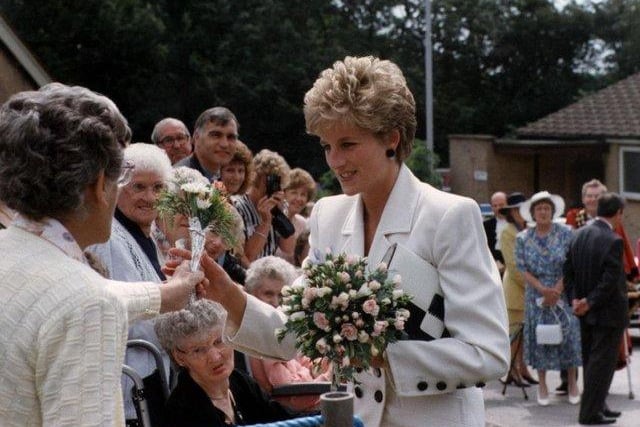 Flowers for a princess when Diana visited Whittington Hall Hospital in 1993.