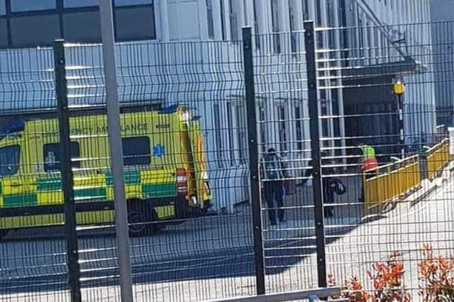 An ambulance outside the ASOS warehouse in Barnsley (pic: GMB)