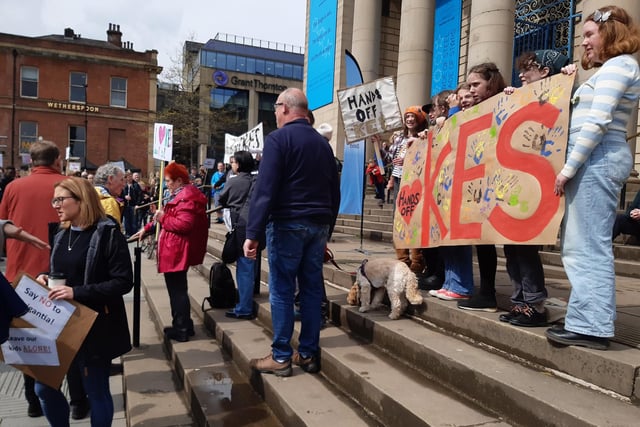 Protesters at the rally outside Sheffield City Hall against plans to turn King Edward VII School into an academy