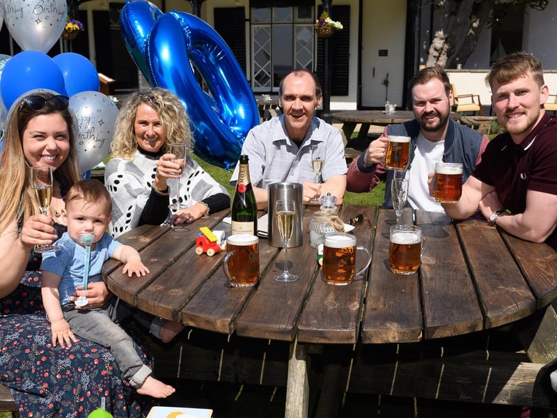 Pictured is: Alex Brearley celebrates his 30th Birthday with family in the garden of the Alverbank hotel, Alverstoke.
Picture: Keith Woodland (240421-13)