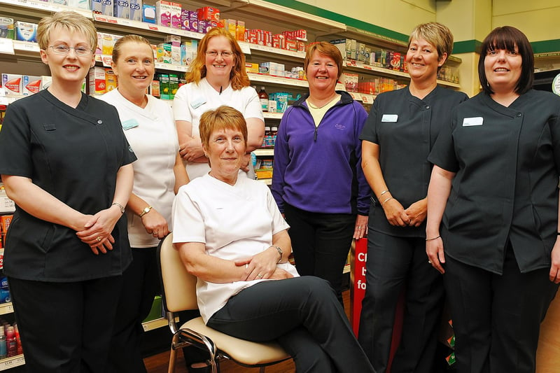 Lloyds Chemist was one of the last two traders in the centre. This 2011 picture celebrated the retiral of June Turnbull, seated, manager, who worked there for 25 years. Also pictured:  Evelyn Fitzpatrick, Marie Keay, Pamela Lumsden, Alison Boyd, Susan Colquhoun, Denise Moffat.