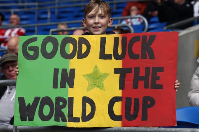 A fan with a message on a sign for lliman Ndiaye of Sheffield United before he represents Senegal in Qatar: Darren Staples / Sportimage